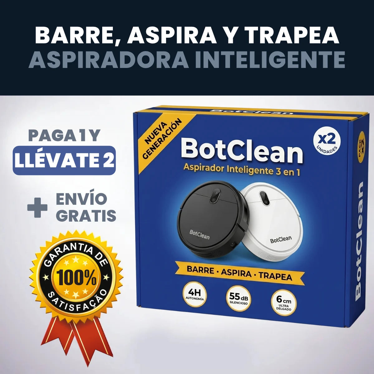 2 por 1 - Robot Aspirador Inteligente BotClean 3 en 1