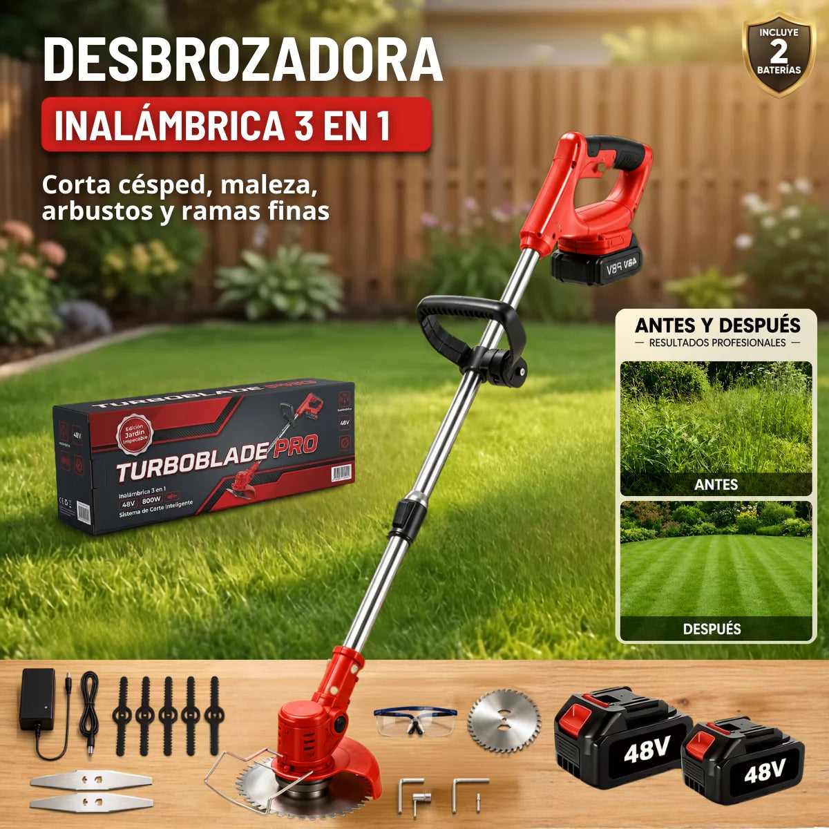 *Kit TurboBlade PRO* (Edición Jardín Impecable) - Desbrozadora 3 en 1 + 2ª Batería GRATIS + Pack PRO de 7 Accesorios GRATIS