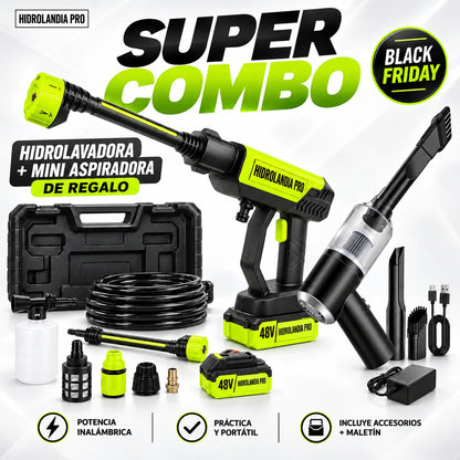 COMBO BLACK FRIDAY: Hidrolavadora + (Aspiradora Portátil + Doble Batería + Maletín)
